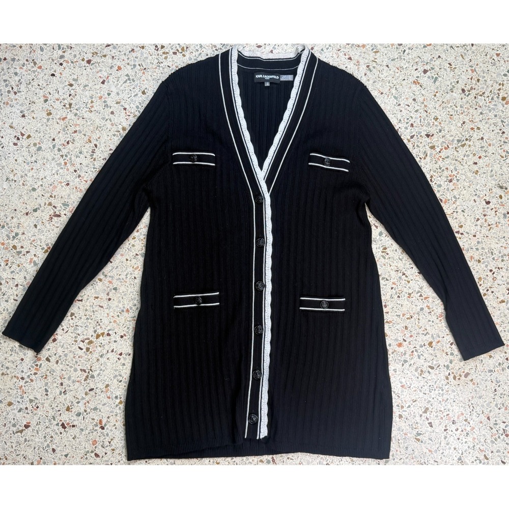 Karl Lagerfeld Paris Women's Button Up Long Sleeve Cardigan Sweater Size XL - Picture 1 of 8